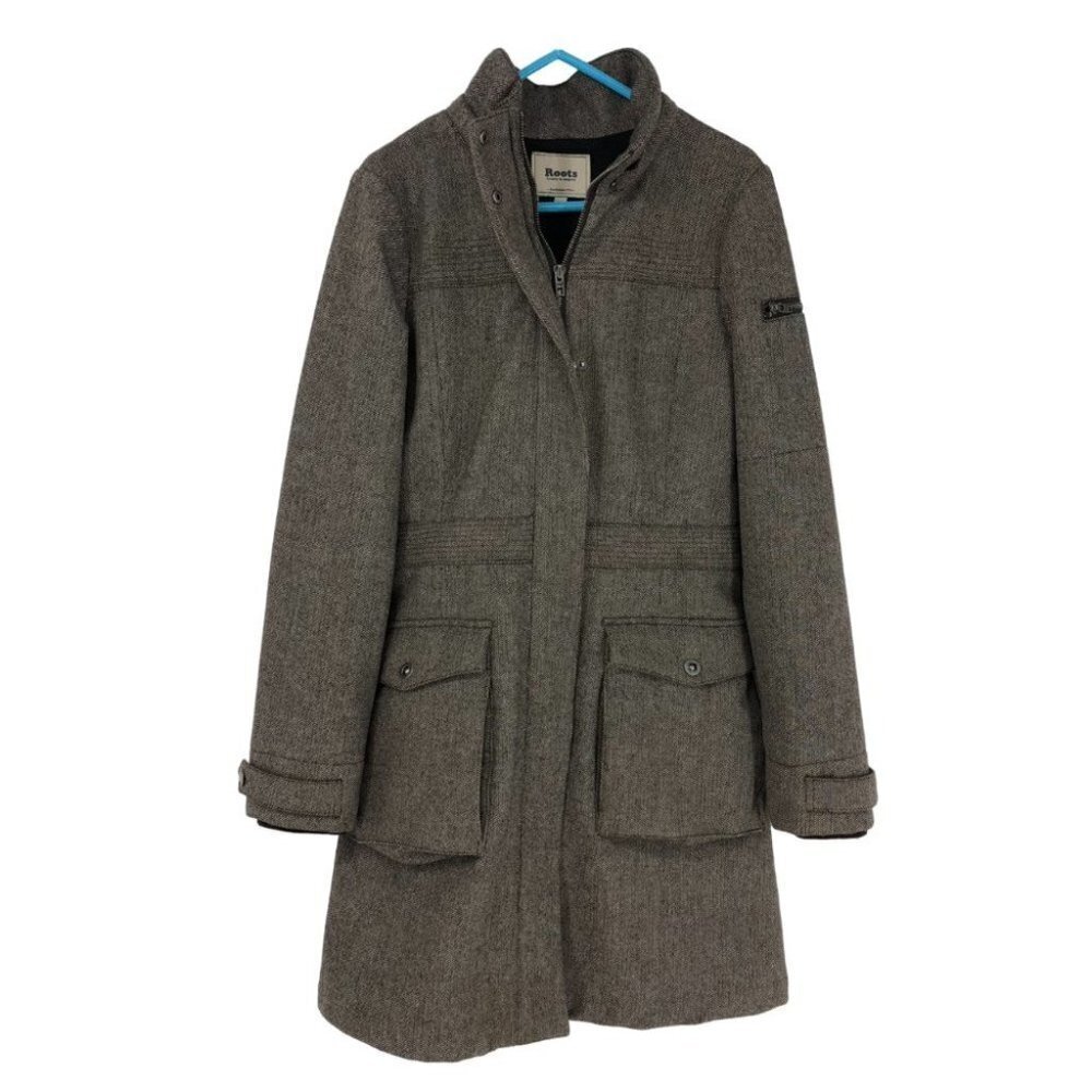 Roots Wool blend Flax Colored Tweed Overcoat Size Small